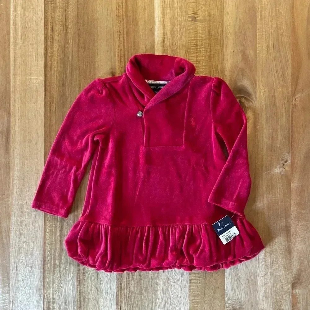 NWT Ralph Lauren Red Velvet Shirt Tunic Dress, size 18m